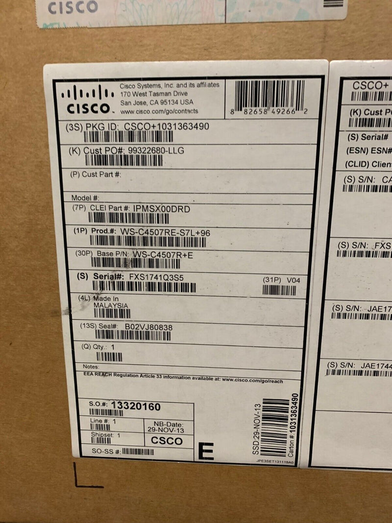 Commutateur Cisco 4507 R+E, PWR-C45-4200ACV, WS-X45-SUP7L-E, WS-X4648-RJ45-E(X2)  Cisco   