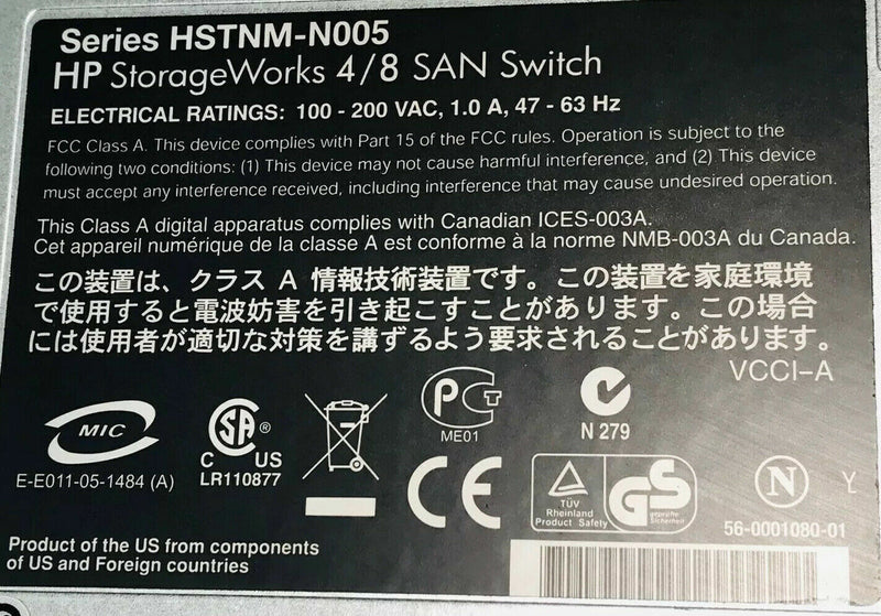 HP StorageWorks 4/8 San Commutateur HSTNM-N005, 100-200 VCA, 1.0 HP