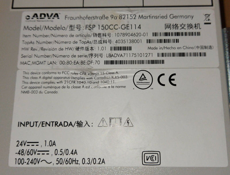 ADVA FSP150CC EtherJack - Commutateur de réseautage optique compact  Adva   